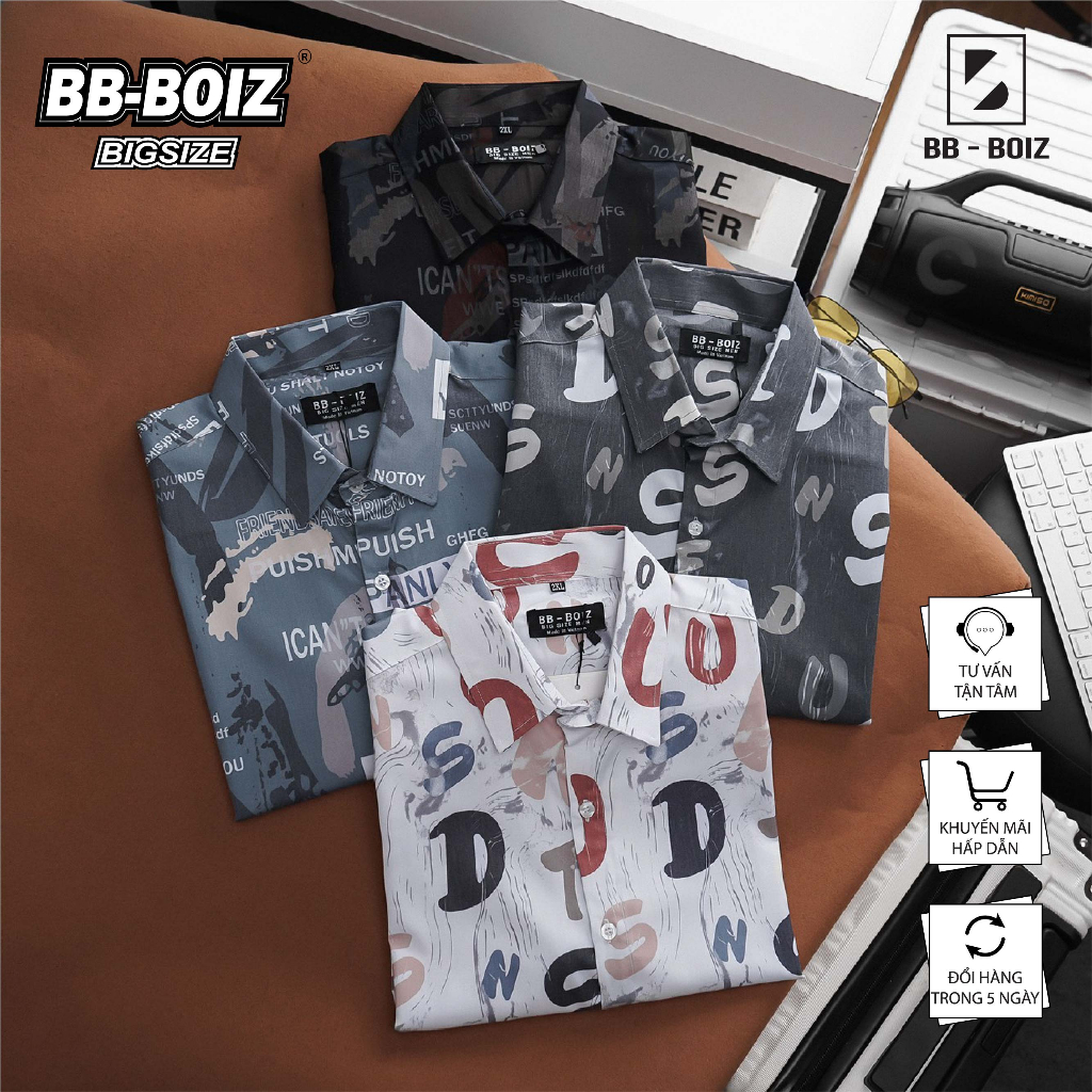 - Áo Sơ mi nam tay ngắn BB - Boiz chất lụa cao cấp form bigsize 80kg - 130kg