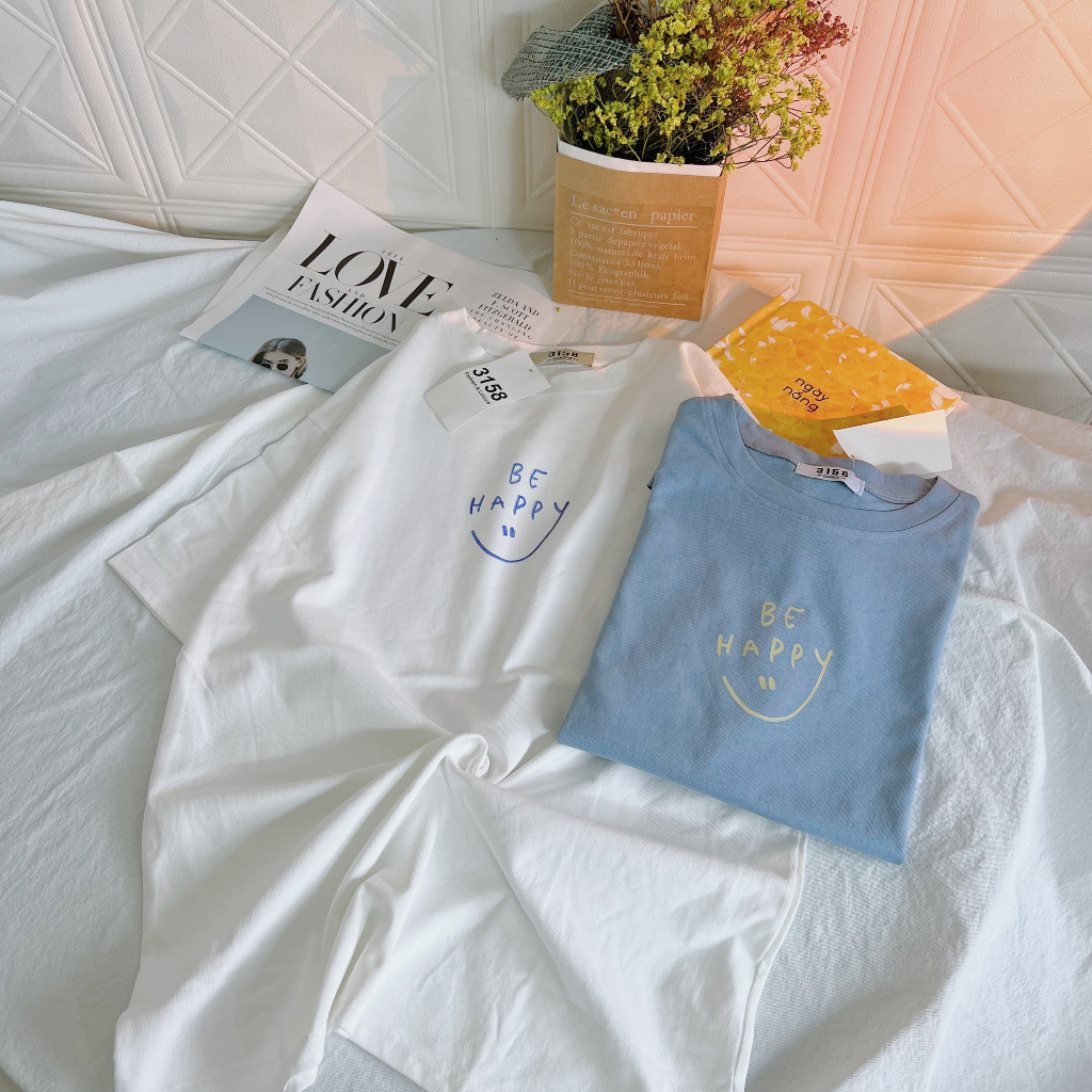 Áo thun 3158 mẫu "be happy" áo thun unisex nam nữ