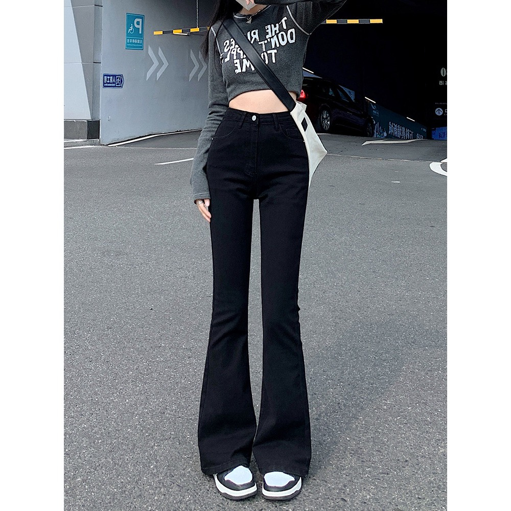 -6086 Quần Jean Nữ Loe Trơn May Gấu Tôn Chân Dài, Jean ống loe co giãn thoải mái may lai HOT tren HIT 2023