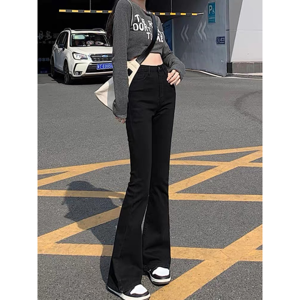-6086 Quần Jean Nữ Loe Trơn May Gấu Tôn Chân Dài, Jean ống loe co giãn thoải mái may lai HOT tren HIT 2023