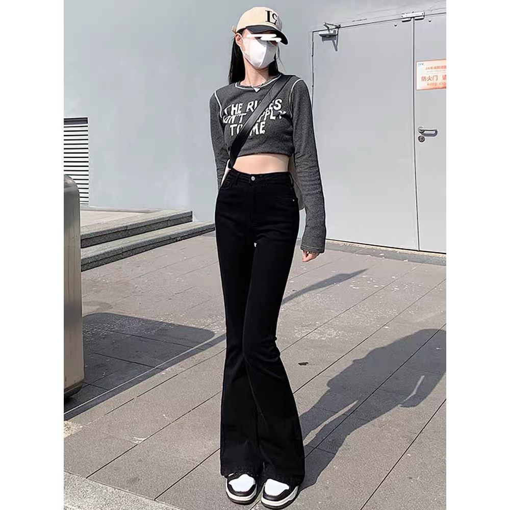 -6086 Quần Jean Nữ Loe Trơn May Gấu Tôn Chân Dài, Jean ống loe co giãn thoải mái may lai HOT tren HIT 2023