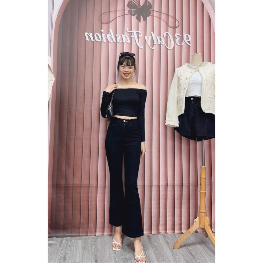 -6086 Quần Jean Nữ Loe Trơn May Gấu Tôn Chân Dài, Jean ống loe co giãn thoải mái may lai HOT tren HIT 2023