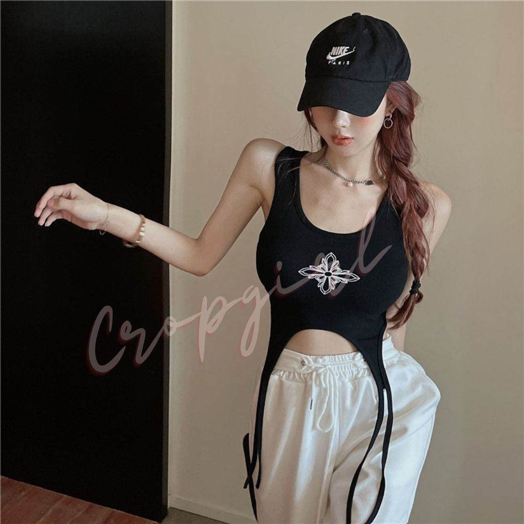 Áo 3 lỗ nữ CROPGIRL dáng áo croptop ôm body in hình thập giá phối dây eo siêu tôn dáng chất vải dày dặn co giãn 3L5 | BigBuy360 - bigbuy360.vn
