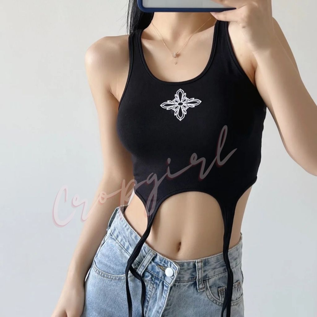 Áo 3 lỗ nữ CROPGIRL dáng áo croptop ôm body in hình thập giá phối dây eo siêu tôn dáng chất vải dày dặn co giãn 3L5 | BigBuy360 - bigbuy360.vn
