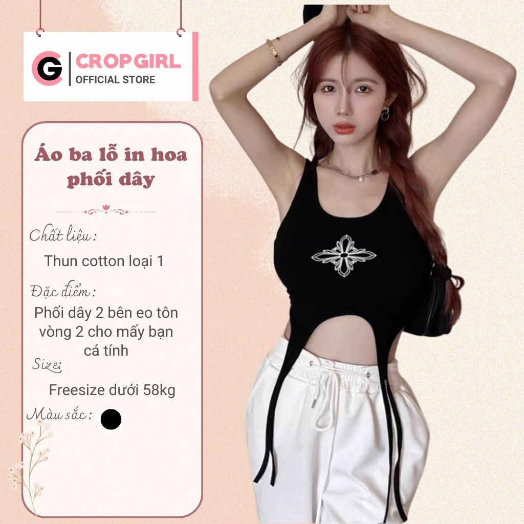 Áo 3 lỗ nữ CROPGIRL dáng áo croptop ôm body in hình thập giá phối dây eo siêu tôn dáng chất vải dày dặn co giãn 3L5 | BigBuy360 - bigbuy360.vn