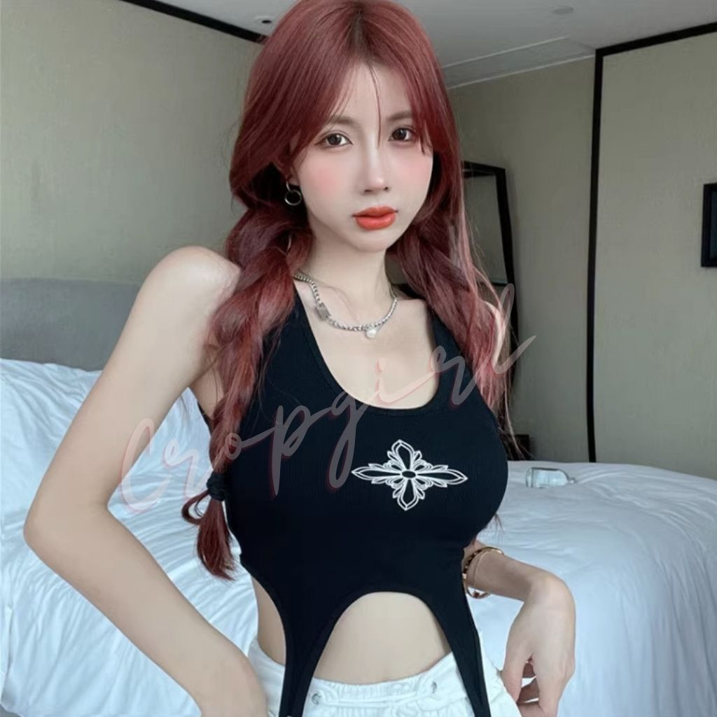 Áo 3 lỗ nữ CROPGIRL dáng áo croptop ôm body in hình thập giá phối dây eo siêu tôn dáng chất vải dày dặn co giãn 3L5 | BigBuy360 - bigbuy360.vn