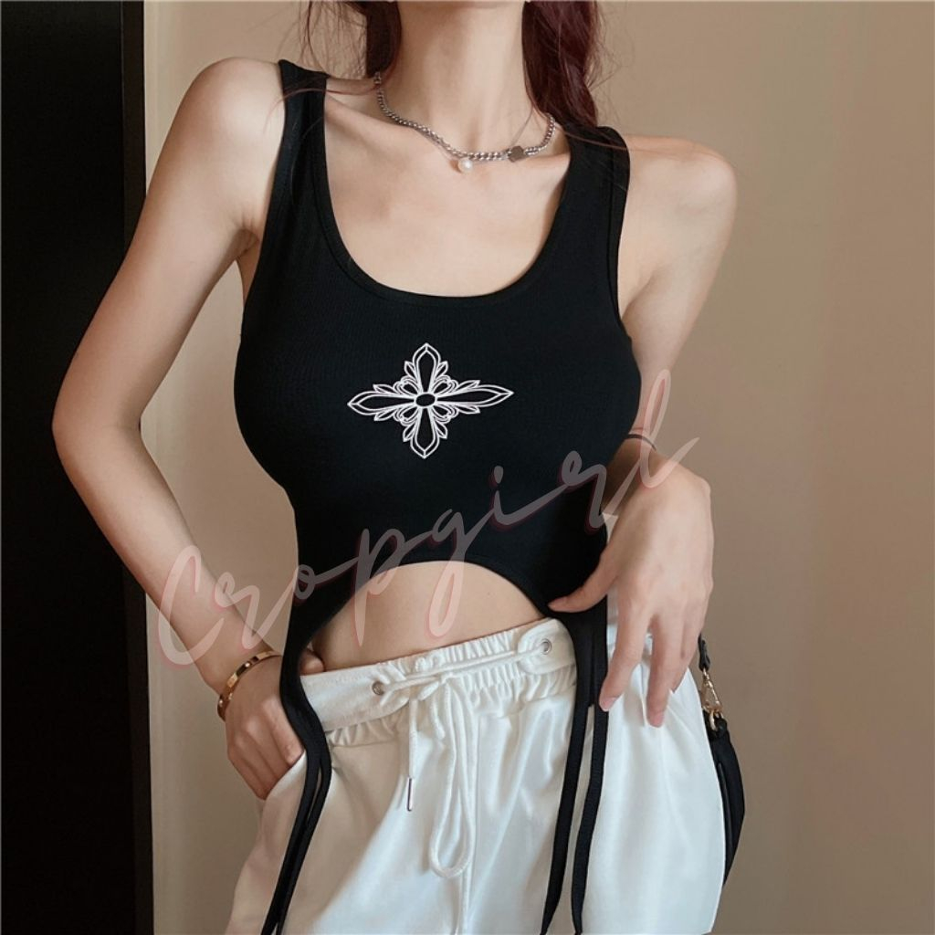 Áo 3 lỗ nữ CROPGIRL dáng áo croptop ôm body in hình thập giá phối dây eo siêu tôn dáng chất vải dày dặn co giãn 3L5 | BigBuy360 - bigbuy360.vn