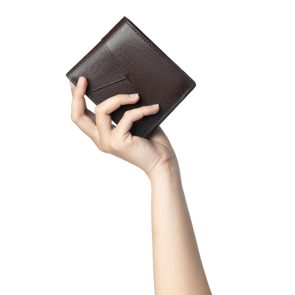 Ví Vuông Shop®️ Layer ngắn vân taiga có ngắn khoá kéo YKK bên trong chất da thật bền và có khắc tên