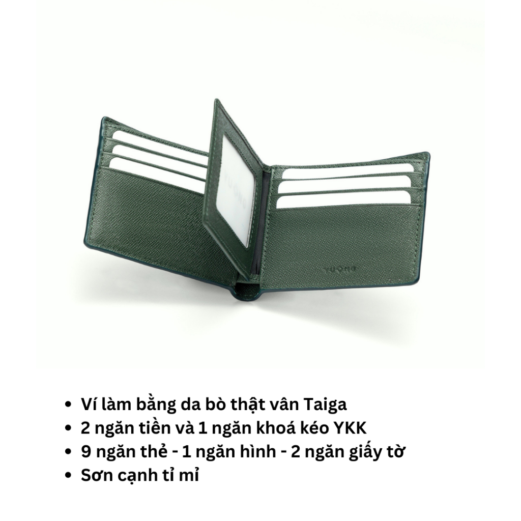 Ví Vuông Shop®️ Layer ngắn vân taiga có ngắn khoá kéo YKK bên trong chất da thật bền và có khắc tên