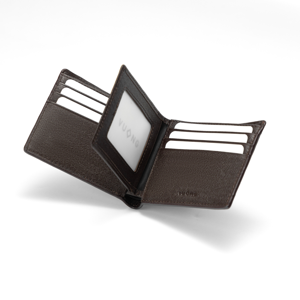 Ví Vuông Shop®️ Layer ngắn vân taiga có ngắn khoá kéo YKK bên trong chất da thật bền và có khắc tên