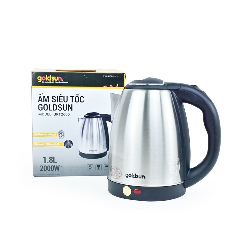 Ấm siêu tốc thủy tinh chịu nhiệt Goldsun GKT2601G GKT2605 đun sôi trong 3p tự ngắt khi sôi, bảo hành chính hãng