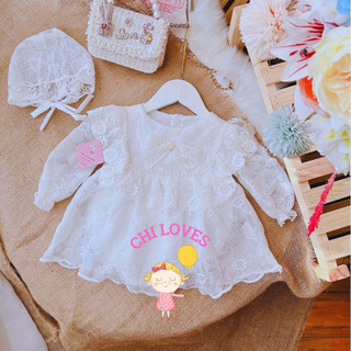 Bodysuit cho bé gái màu trắng CHI LOVES. Body cho bé gái thiết kế dài tay chất ren v14