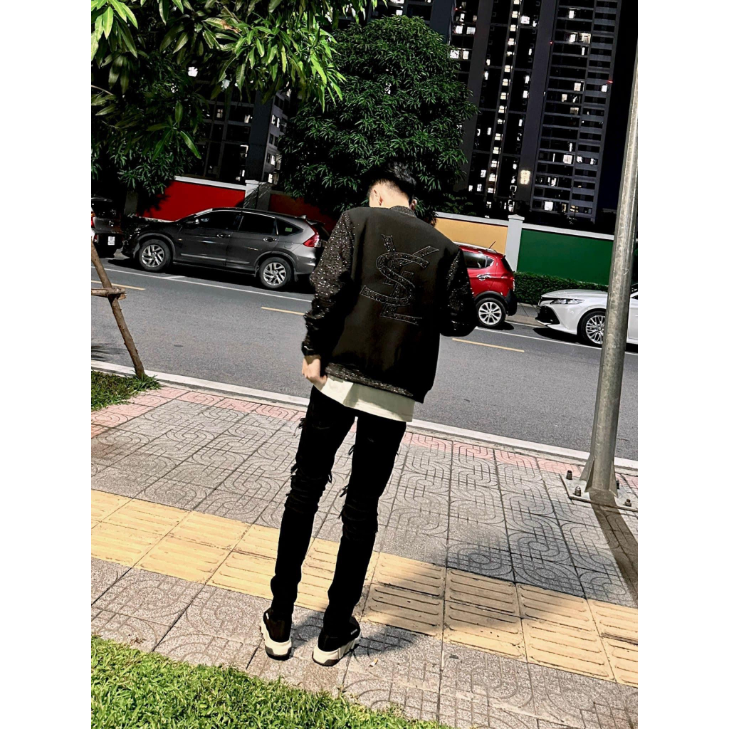 Áo Bomber unisex AN20 Nỉ tàu phối dạ Thêu viền Bo dệt hai lớp thể thao 2023