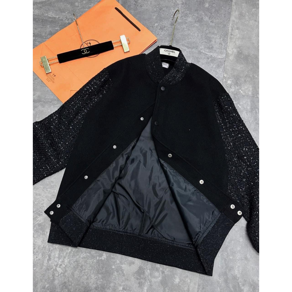 Áo Bomber unisex AN20 Nỉ tàu phối dạ Thêu viền Bo dệt hai lớp thể thao 2023