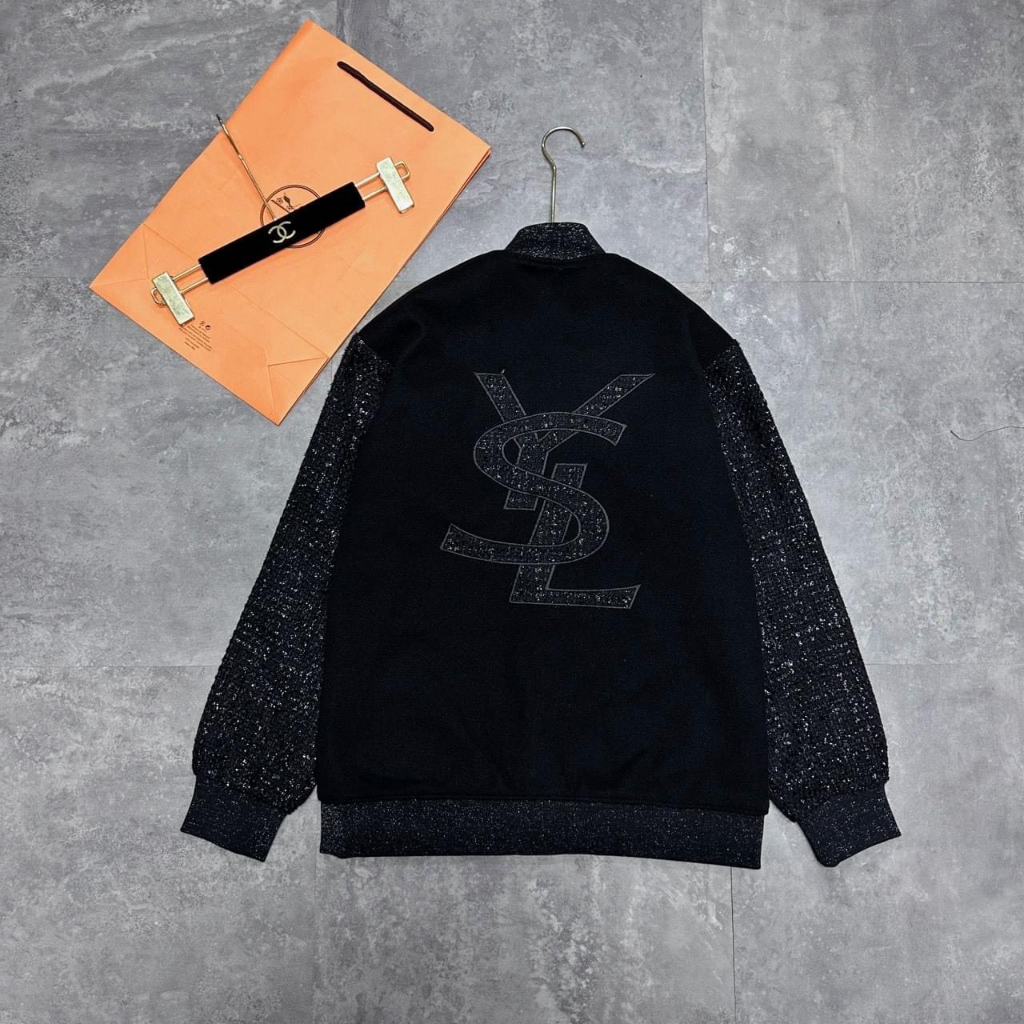 Áo Bomber unisex AN20 Nỉ tàu phối dạ Thêu viền Bo dệt hai lớp thể thao 2023