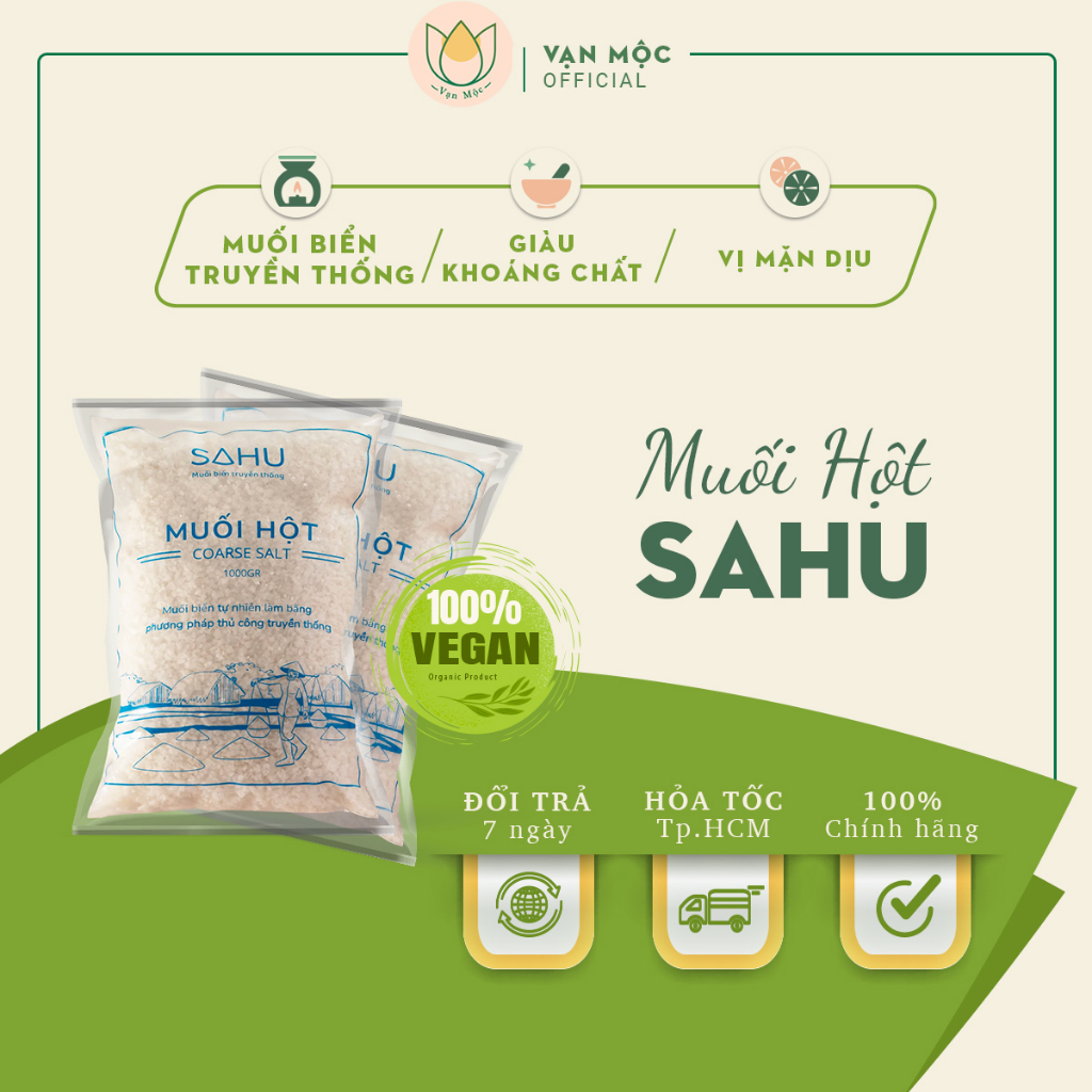 Muối Biển, muối hột SAHU Tự Nhiên Truyền Thống - 1KG