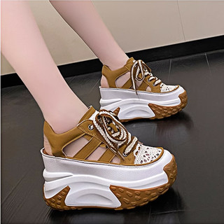 Giày đế cao hở gót bít mũi phối ren 10cm ps690-1317