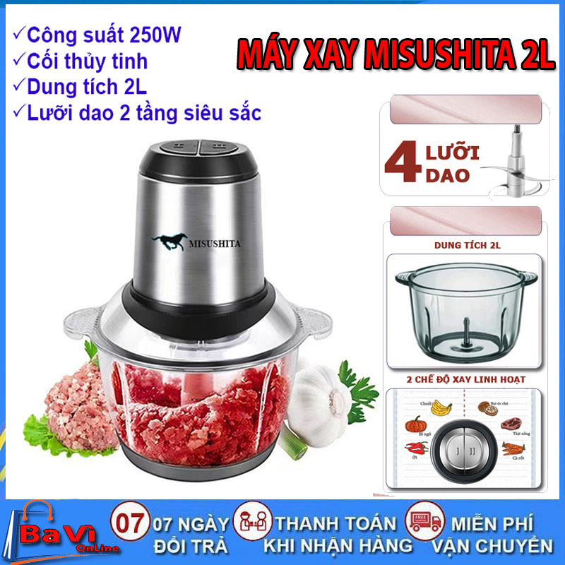 Máy Xay Thịt Đa Năng, Máy Xay Misushita Công Nghệ Thái Lan, Cối Thuỷ Tinh 2L, công suất 250W, 4 Lưỡi Dao Sắc Bén
