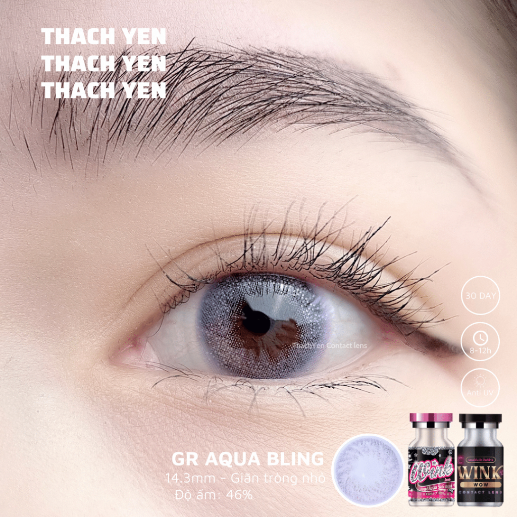 Lens Mắt Aqua Bling Xám Ánh Tím giãn nhỏ- 0 độ kính áp tròng