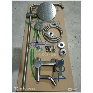 Bộ sen cây tắm đứng nóng lạnh inox 304 - Thân tròn lệch