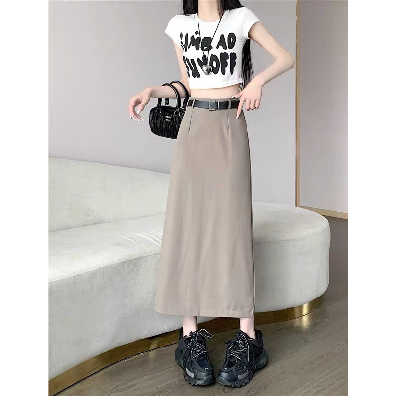 Chân váy A dáng dài xẻ sau chất tuyết mưa kèm đai  có bigsize! Linhchi.studio