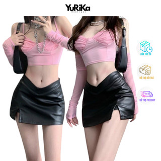 Chân váy da xẻ tà, có lót trong - MIN Boutiques