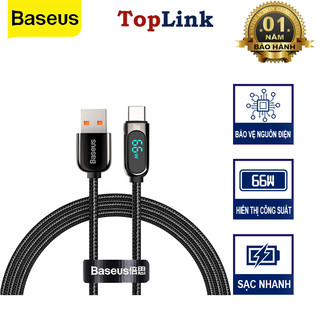 Cáp Sạc Nhanh 66w USB To Type-C Baseus Màn Led Hiển Thị Tốc Độ Sạc Bọc Dù Siêu Bền cho Huawei P40 Xiaomi Mi 10 SS S2