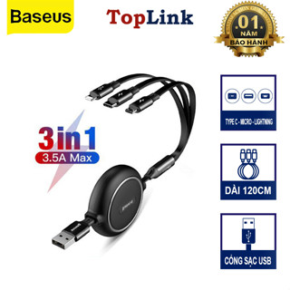 Dây Cáp Sạc Điện Thoại 3 đầu 3in1 Baseus Loại Dây Rút Sạc Điện Thoại Sạc 3.5a 66w 100w