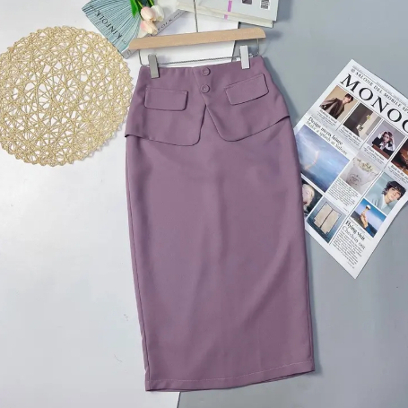 Chân Váy Bút Chì 2 Lớp có Tà Chéo V che bụng đính cúc thời trang KM1