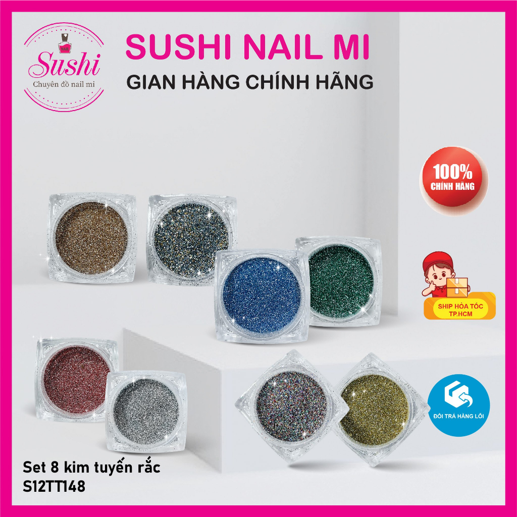 Set 8 màu kim tuyến rắc  chuyên dùng trang trí móng tay chân - Sushi nail mi