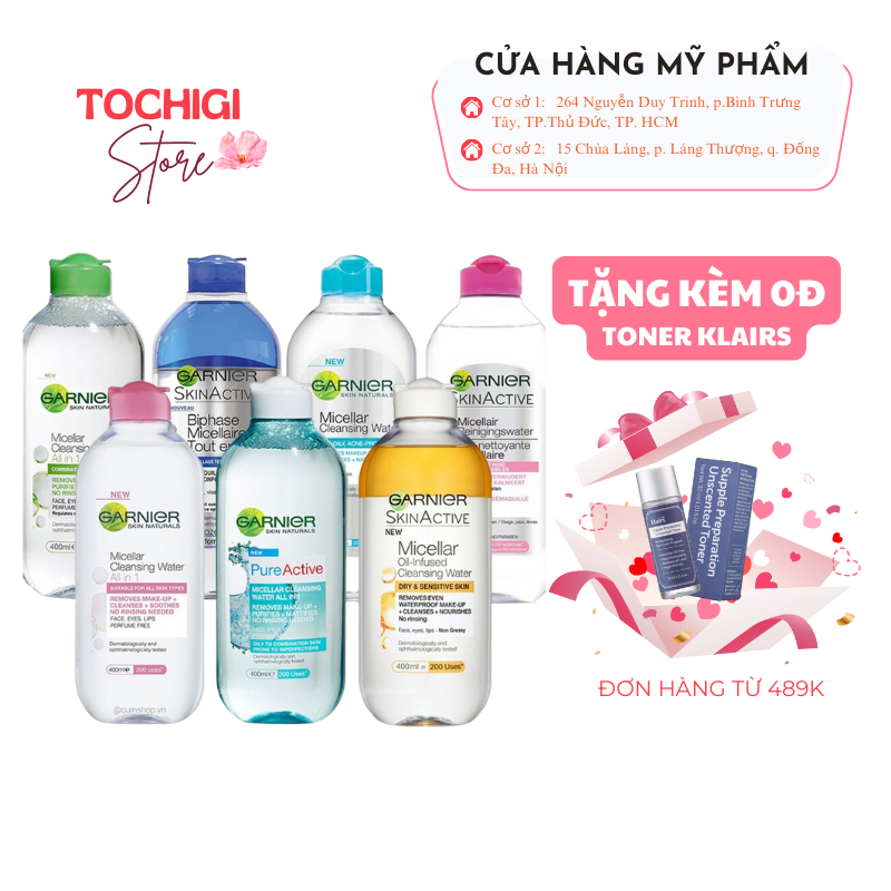 Nước tẩy trang Garnier Micellar Water làm sạch và tẩy trang cho mọi loại da