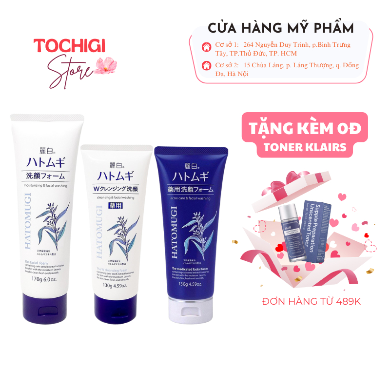 Sữa rửa mặt trắng da Hatomugi Cleansing Foam hạt Ý Dĩ