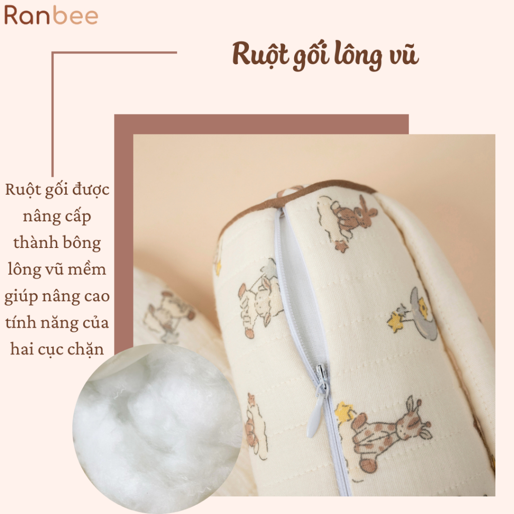 Gối Cố Định Chống Méo Đầu Cho Bé Chất Liệu Xô Muslin Chần Bông Lông Vũ Cao Cấp