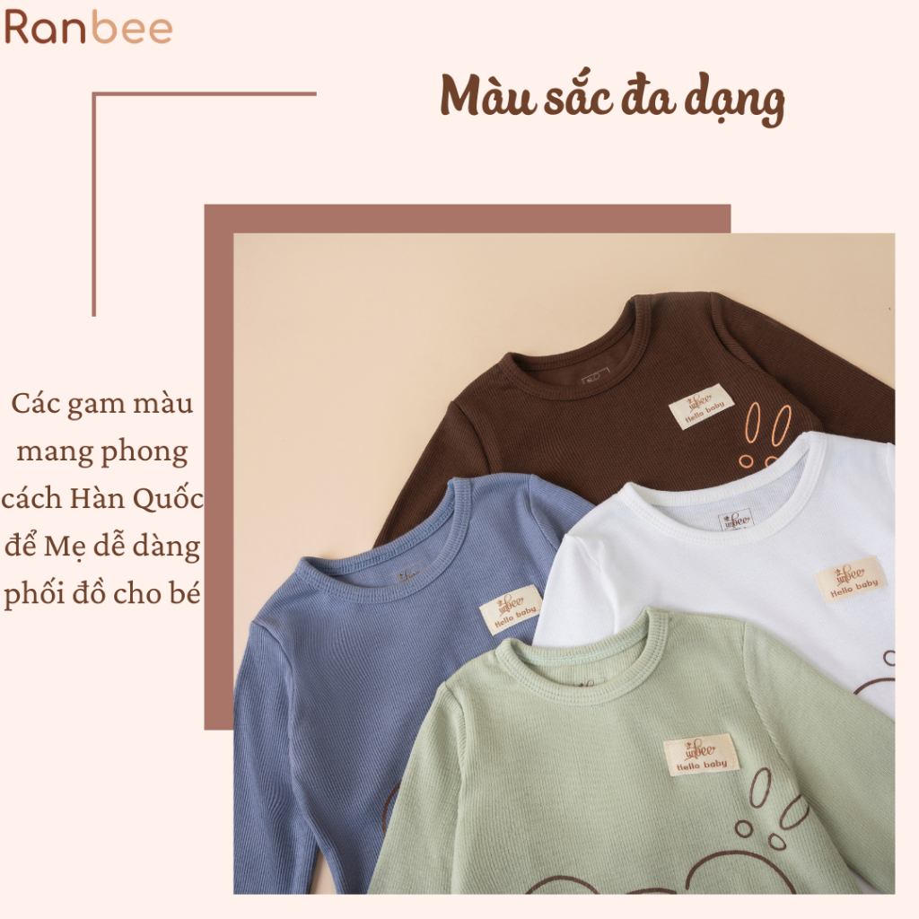 Bộ Quần Áo Dài Tay Cho Bé RANBEE Chất Liệu Thun Gân 100% Cotton Co Giãn Tốt Size 7-15kg