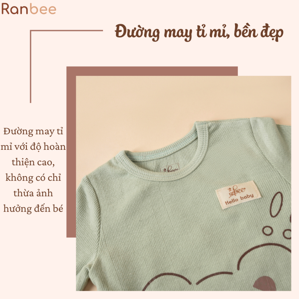 Bộ Quần Áo Dài Tay Cho Bé RANBEE Chất Liệu Thun Gân 100% Cotton Co Giãn Tốt Size 7-15kg