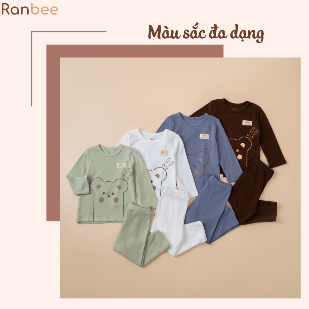 Bộ Quần Áo Dài Tay Cho Bé RANBEE Chất Liệu Thun Gân 100% Cotton Co Giãn Tốt Size 7-15kg