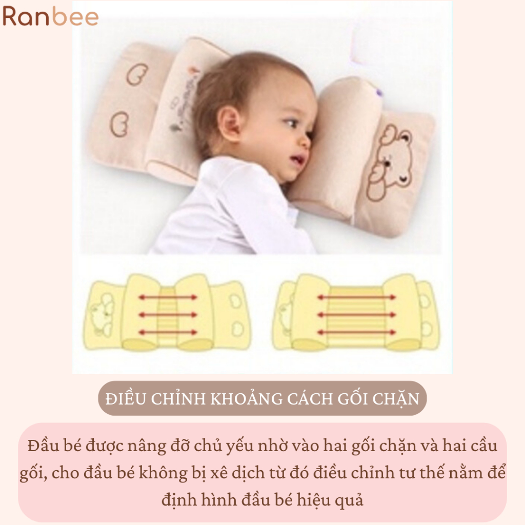 Gối Cố Định Chống Méo Đầu Cho Bé Chất Liệu Xô Muslin Chần Bông Lông Vũ Cao Cấp