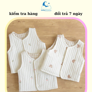 Áo Gile Cotton Trần Bông Mềm Họa Tiết Thêu Xinh Xắn Cho Bé