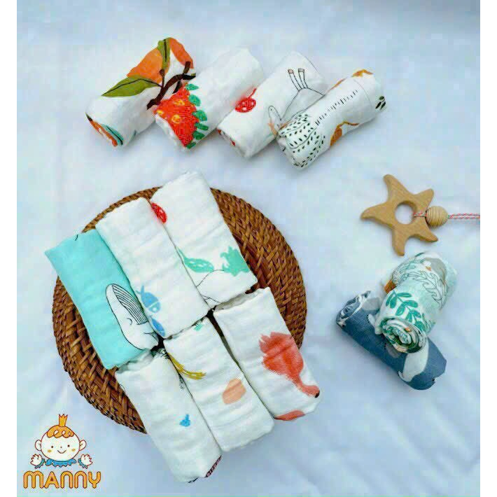 Set 3 khăn sữa Muslin Tree 4 lớp MANNY cao cấp siêu mềm mại, thấm hút tốt cho em bé