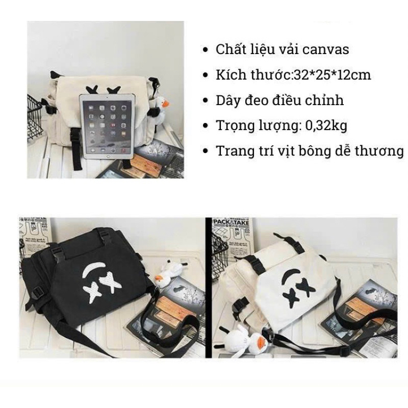 Túi Đeo Chéo Nam Nữ Phong Cách Hàn Quốc Vải Canvas Xịn Xò