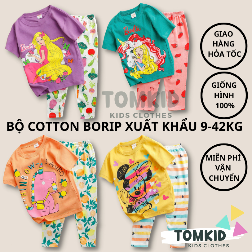 Đồ ngủ cho bé gái, đồ bộ bé gái chất cotton Borip chính phẩm mềm mịn không nhão vải 9-45kg Tomkids