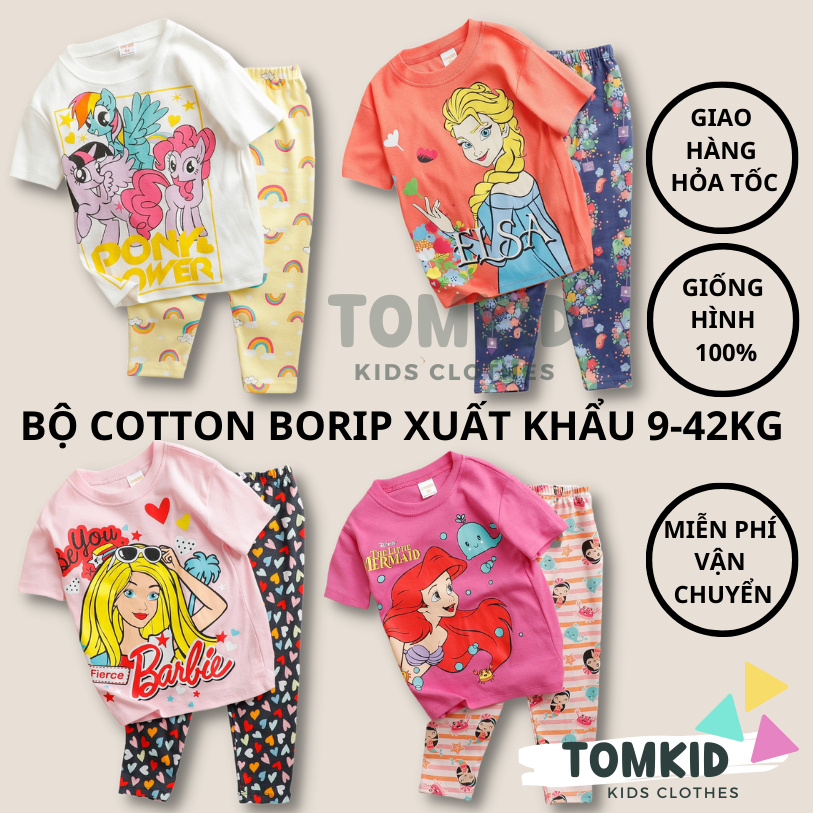 Đồ ngủ cho bé gái, đồ bộ tay ngắn quần dài bé gái chất cotton Borip chính phẩm mềm mịn không nhão vải 10-45kg Tomkids