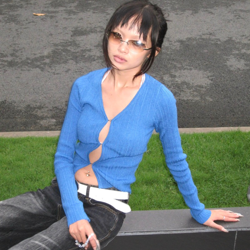 Áo cardigan xanh biển hở