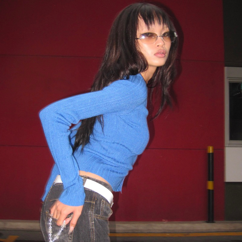 Áo cardigan xanh biển hở