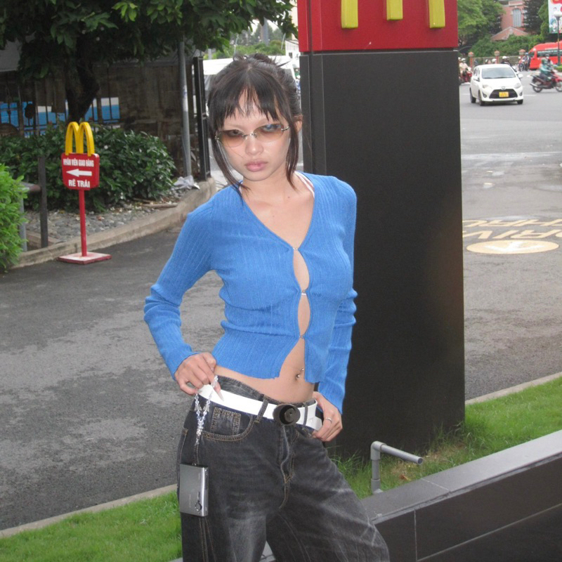 Áo cardigan xanh biển hở