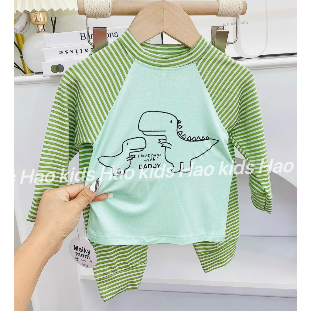 Bộ quần áo dài tay thu đông, mặc điều hòa, chất thun lạnh mềm mịn cho bé trai và bé gái BD82