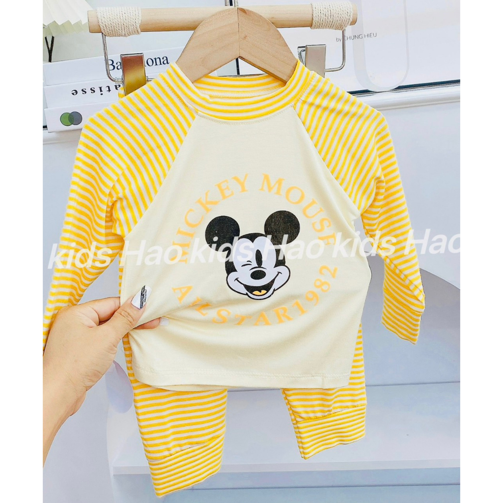 Bộ quần áo dài tay thu đông, mặc điều hòa, chất thun lạnh mềm mịn cho bé trai và bé gái BD82