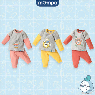 Bộ quần áo thu đông mỏng cho bé Mompa 1 - 5 tuổi vải cotton thoáng cổ tròn quần bo ống phối màu họa tiết 803 804