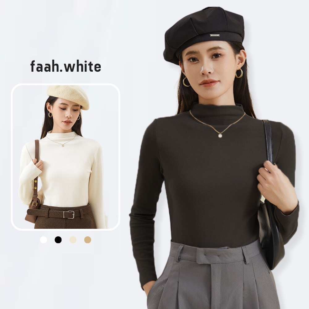 Áo giữ nhiệt nữ dài tay chất cotton co giãn cổ cao ôm dáng-GiunhietMuji207_P0K41