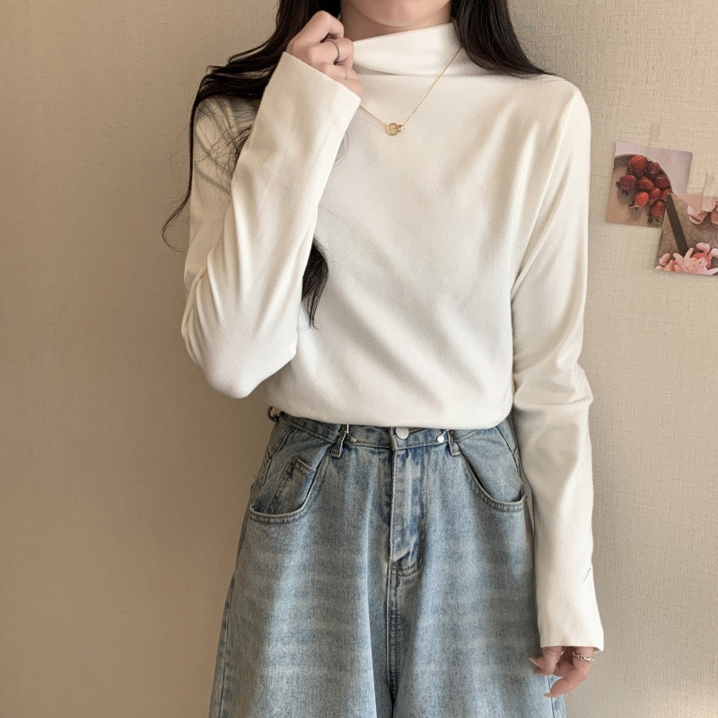 Áo giữ nhiệt nữ dài tay chất cotton co giãn cổ cao ôm dáng-GiunhietMuji207_P0K41